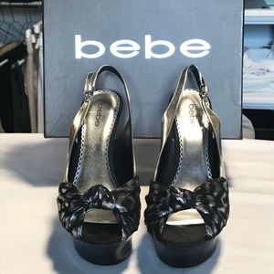 Bebe Roxanne black and silver heel